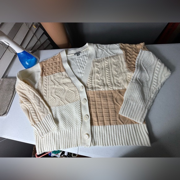 Falls creek patchwork V neck cable knit cream size XL - Picture 11 of 13